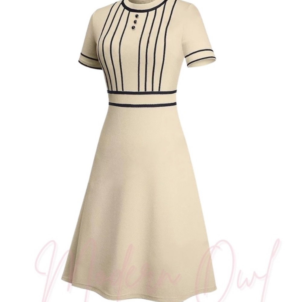 Classy Pin up Style Ivory Patchwork A-Line Dress